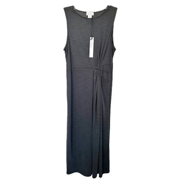 Nicole Miller Women's Sleeveless Knot Front Casual Midi Dress Size M Dark Gray - Picture 1 of 8